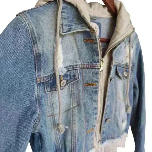 Love Tree Distressed Cropped Blue Jean Jacket - Picture 2 of 5